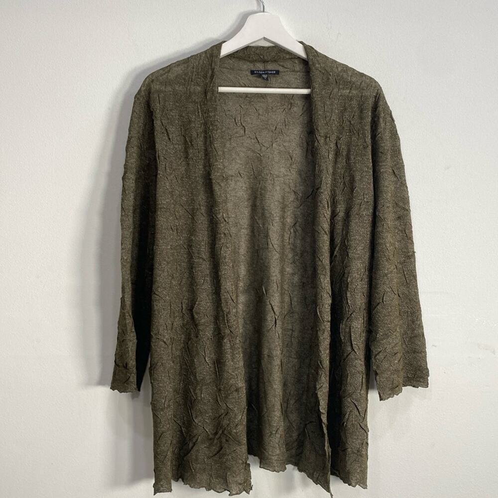 Eileen Fisher Crinkle Open Front Cardigan Lightweight Women's Small